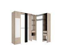 Dressing d'angle avec rideau et 1 porte - Avec miroir - L231 cm - Coloris : Naturel et anthracite - BERTRAND