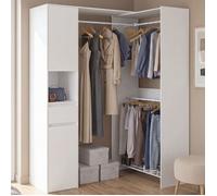 IDMarket - Dressing d'angle modulable MELMAN triple penderie blanc | Dressing réglable droit ou en angle, L. 145 / 203 cm, 2 placards, 5 étagères, 1 tiroir, 1 rangement chaussures