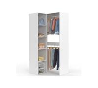 Dressing d'angle modulable L. 90 / 127 cm MELMAN double penderie + étagères blanc Blanc