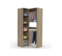 IDMarket - Dressing d'angle modulable L. 90/127 cm MELMAN bois et noir | Avec double penderie et étagères