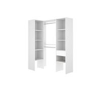 PEGANE Dressing d'angle Ouvert avec penderie à Double tringles, 1 tiroir et 8 étagères, Coloris Blanc - Hauteur 185 x Longueur 126,3 x Profondeur 79,4 cm