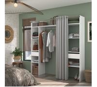 Generique Kit-dressing ARTIC, rideau, décor blanc, 2 colonnes/2 penderies/2 tiroirs, L198×P40×H203cm