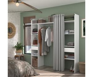 Dressing double ARTIC - L 198 x P 40 x H 203 cm - Blanc + rideau Made in France