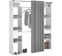 Dressing double ARTIC - L176 x P48 x H202 cm - Blanc + rideau gris - Made in France