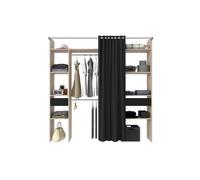Dressing double ARTIC - L198 x P48 x H203 cm - Décor chêne + rideau noir - Made in France