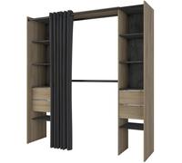 Dressing double extensible - Décor chêne kronberg + rideau - DANA - L 115/190 x P 50 x H 203 cm - DEMEYERE