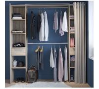 Dressing double extensible - Décor chêne + rideau - DANA - L 115/190 x P 50 x H 203 cm - DEMEYERE