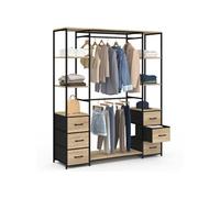 IDMarket - Dressing double penderie Utah L.140cm, 6 étagères, 6 bacs en tissu bois et noir