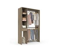 IDMarket - Dressing MIRTY double penderie L. 110 cm effet hêtre et noir | Avec étagères, tiroir et rangements à chaussures
