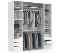 IDMarket - Dressing double penderie TAYLOR 185 x 55 x 200 cm blanc | Avec double penderie + 9 étagères + 6 tiroirs, modulable avec gamme taylor