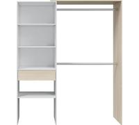 Dressing - DRESS - 2 penderies + 3 niches + 1 étagere + 1 tiroir - Blanc et chene - L 158x H187x P40cm