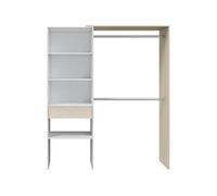 Dressing DRESS - Penderie 2 barres + 3 niches + 1 étagère + 1 tiroir - Blanc et chêne - L 158x H187x P40 cm
