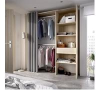 Dressing extensible avec rideau + 1 tiroir - SUIT - Décor chêne naturel - Contemporain - Design