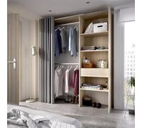 Dressing extensible avec rideau + 1 tiroir - SUIT - Décor chene naturel - Contemporain - Design