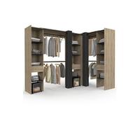 Dressing Extensible D'angle Marlon 230 X 140 X 180 Cm Cm Hêtre Avec Penderies + Étagères + Rideaux Noirs