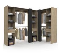 IDMarket – Dressing d'angle extensible Marlon 230×140×180 hêtre, penderies+étagères, rideaux noirs