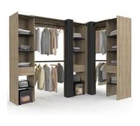 IDMarket – Dressing d'angle extensible Marlon 230×140×180 hêtre, penderies+étagères, rideaux noirs