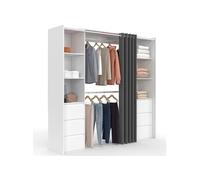 IDMarket - Dressing extensible double MERYL 120/180 cm blanc et rideau gris