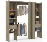 IDMarket – Dressing extensible MERYL double 120/180×50×180 hêtre 2 penderies étagères rideau taupe