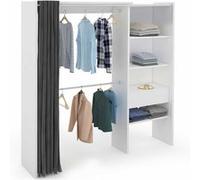 IDMarket - Dressing extensible Marty 120/170×50×180 cm blanc, étagères, double penderie, rideau gris