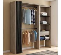 IDMarket - Dressing extensible MARTY 120/170 x 50 x 180 cm hêtre avec étagères + double penderie + rideau noir