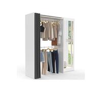 Dressing extensible MARTY 120/170 x 50 x 180 cm blanc avec étagères + double penderie + miroir + rideau gris