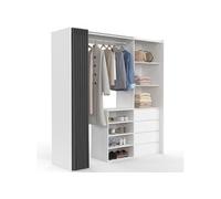 Dressing extensible XXL MARTY 120/170 x 50 x 180 cm blanc avec 4 tiroirs + étagères + penderie + rideau gris