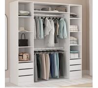 IDMarket - Dressing double TAYLOR 185 x 55 x 200 cm avec étagères + double penderie + tiroirs blanc