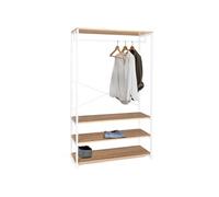 IDMarket - Dressing penderie DETROIT large L.100 cm bois et métal blanc | Design industriel, avec penderie + 3 étagères, modulable avec gamme detroit