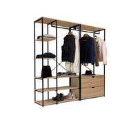 IDMarket Dressing modulable DETROIT double penderie étagères et 2 tiroirs design industriel