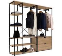 IDMarket Dressing modulable DETROIT double penderie étagères et 2 tiroirs design industriel