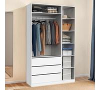 Dressing modulable TAYLOR 120 x 55 x 200 cm 2 modules avec penderie + étagères + tiroirs blanc