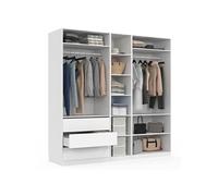 Dressing modulable TAYLOR 200 x 55 x 200 cm 3 modules avec penderies + étagères + tiroirs blanc