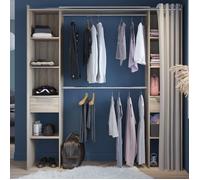 Dressing ouvert avec rideau, extensible en bois imitation chêne shannon - DR186 - Bois clair - Fabriqué en France - Terre de Nuit