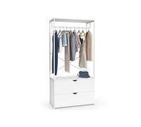 IDMARKET Dressing penderie 2 tiroirs L. 80 cm BROOKLYN bois blanc et métal blanc