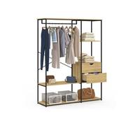 IDMarket - Dressing penderie avec étagères et 2 tiroirs L. 130 cm DETROIT design industriel