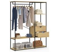 Dressing penderie avec étagères et 2 tiroirs L. 130 cm DETROIT design industriel Bois