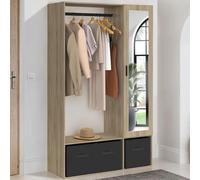 Dressing Penderie Berenice 105 X 50 X 172 Cm Hêtre Avec Étagères + Boites De Rangement Noires + Miroir