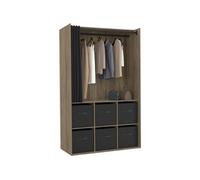 IDMarket - Dressing penderie Diane 104 x 50 x 172 cm hêtre et Noir | Avec 6 boites de rangement en tissu noir + rideau noir