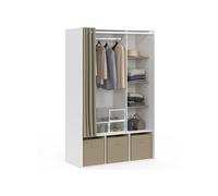 Dressing penderie DIANE 105 x 45 x 167 cm blanc avec étagères + boites de rangement + rideau taupe