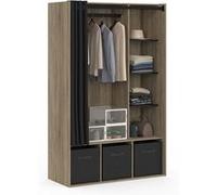 IDMarket - Dressing penderie Diane 105 x 50 x 172 cm hêtre avec étagères + boites de Rangement + Rideau Noir