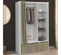 IDMarket - Dressing penderie DIANE 105 x 45 x 167 cm blanc avec étagères + boites de rangement + rideau taupe