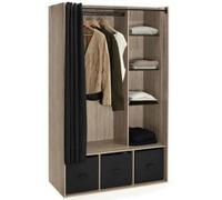 IDMarket - Dressing penderie Diane 105 x 50 x 172 cm hêtre avec étagères + boites de Rangement + Rideau Noir