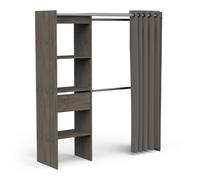 Dressing Penderie Extensible CHICAGO avec Rideau - 4 Niches et 1 Tiroir - Portant a Vêtement en Chêne Vulcano - Fabriqué en France