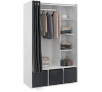 Dressing penderie - IDMARKET - Diane - 105 x 50 x 172 cm - Blanc - 4 étagères - Rideau gris