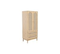 Dressing penderie JUDITH 2 portes 2 tiroirs cannage poignées et pieds finition dorée 80 x 50 x 180 cm
