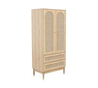sweeek - Dressing penderie Judith 2 Portes 2 tiroirs cannage. poignées et Pieds Finition dorée. 80 x 50 x 180 cm