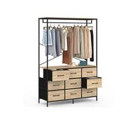 IDMarket - Dressing penderie Utah L. 113 cm Bois et Noir | Avec penderie + 9 bacs en tissu bois et noir