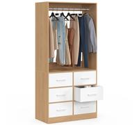 IDMarket - Dressing penderie L. 80 cm UPPAH avec 6 tiroirs bois façon hêtre et blanc
