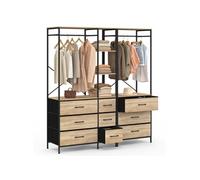 IDMarket - Dressing penderie modulable XXL UTAH L. 150 cm bois et noir | Avec 2 modules multi position, double penderie + 3 étagères + 9 bacs en tissu bois et noir
